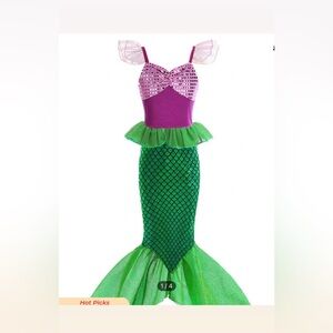 Young Girl Classic Mermaid.Princess Party Dress With Sleeves.Sirenita.Ariel